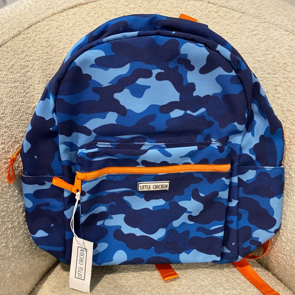 Little Chicken Blue & Orange Camo Kids Backpack